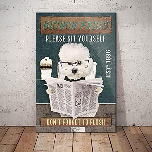 Metall-Blechschild, Bichon Frise Hund, Badezimmer, Badezimmer, Wohnzimmer, Hundeliebhaber, Dekoration, Vintage-Poster, Blechschilder, lustiges Geschenk von Lsjuee