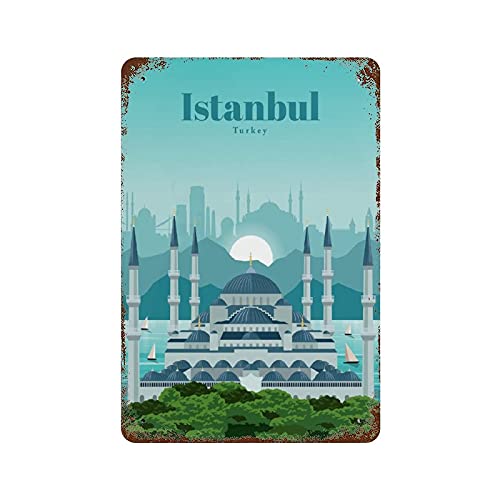 Metall-Blechschild, Stadt-Wandkunst, Vintage-Reiseposter, Blechschild „Reise nach Istanbul“, Retro-Klassiker, Vintage-Wandkunst zum Aufhängen für die Garage von Lsjuee