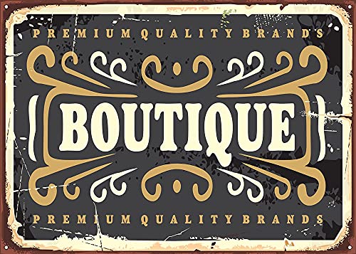 Metall-Blechschild „Vintage Boutique“ mit dekorativen Elementen, Mode-Business-Vorlage, Vintage-Stil für Männer und Frauen, Wanddekoration für Bars, Restaurants, Cafés, Pubs von Lsjuee