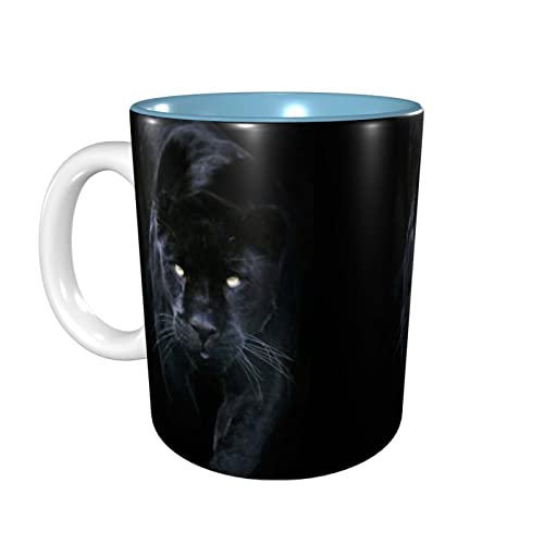 Panther mit blauen Augen, Kaffeetassen, 325 ml, Keramikbecher für Büro und Zuhause, Wasser-Teebecher, Tasse innen, himmelblau von Lsjuee