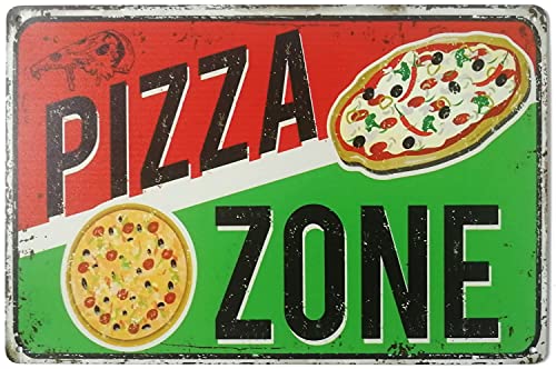 Pizza Zone Blechschild Home Küche Schilder Metallblechschild Poster Gemälde Wanddekoration, öffentliches Schild, Dekorationsschild für Zuhause, Büro, Klassenzimmer, Badezimmer, Bar, Café, Garage, Mann von Lsjuee