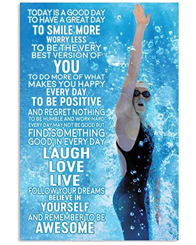 Poster „Swimming Today Girl is A Good Day to Have A Great Day“, Geschenke für Männer, Frauen, Feiern, Vintage, Innenhof, Restaurant, Ladenschilder, Poster, Retro-Pub, Blechschilder, Kunst-Wanddekorati von Lsjuee