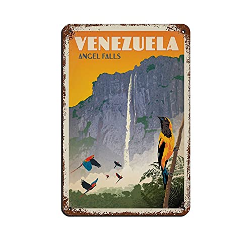 Reise-Poster, Venezuela, Angel Falls, Vintage-Blechschild, 20,3 x 30,5 cm, für Zuhause, Büro, Küche, Pub, Club, Café, Bar, Bauernhof, Restaurant, Sammlung, Metall-Wandkunst, Retro-Plakette von Lsjuee