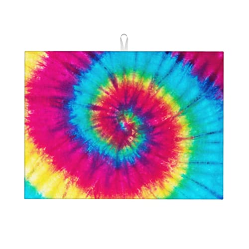 Schöne saugfähige Geschirr-Abtropfmatte mit Batikmuster in Regenbogenfarben, 45,7 x 61 cm, Mikrofaser, für Küchenarbeitsplatten, Tischschutz, Mehrzweck-Abtropfunterlage für Theke, Abtropffläche und Sp von Lsjuee
