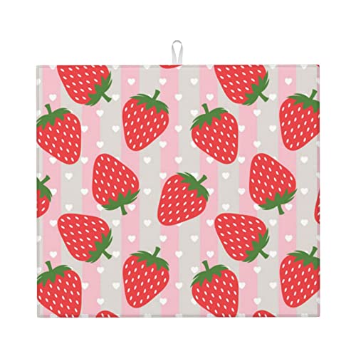 Strawberry Dish Drying Mat, 40,6 x 45,7 cm, saugfähige Mikrofaser-Trockenmatte für die Küchentheke von Lsjuee