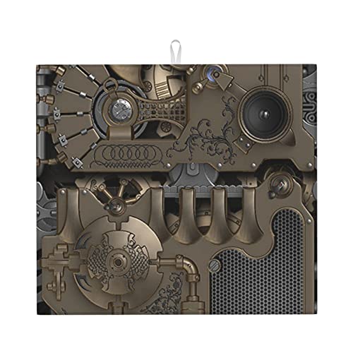 Superfine Fiber Dish Drying Mat for Kitchen, Steampunk Mechanical Gears Printed Dish Drying Pad (40,6 x 45,7 cm) von Lsjuee