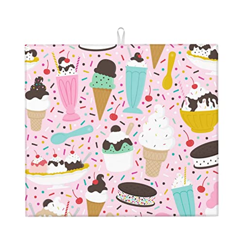 Sweet Ice Cream Premium Abtropfmatte Größe (40,6 x 45,7 cm), saugfähiger Stoff, Küchenabtropfunterlage, wasserdicht, maschinenwaschbar, schnell trocknend, Esszimmerzubehör von Lsjuee