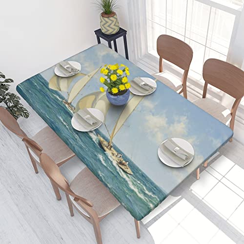 Tischdecke, elastisch, angepasst, Segelboot, Schiff, Landschaft, Tischdecke, rechteckig, waschbar, wiederverwendbar, für Küche, Esszimmer, Picknick, Party, passend für Tisch, 4 Fuß / 48 x 30 Zoll von Lsjuee