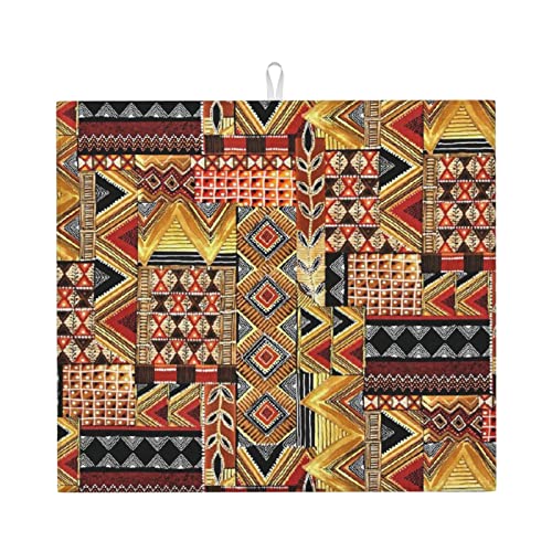 Trockenmatte für die Küche, afrikanisches Textil-Patchwork-Muster zum Trocknen von Geschirr für die Küchenarbeitsplatte (16"X18") von Lsjuee