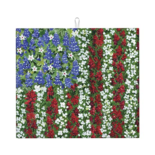 Trockenmatte für die Küche, amerikanische patriotische Blume bedruckte Geschirr-Trockenunterlage für Küchenarbeitsplatte (40,6 x 45,7 cm) von Lsjuee