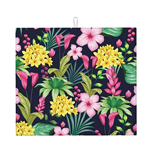 Trockenmatte für die Küche, hawaiianische bunte Blumen bedruckte Geschirr-Trockenunterlage für die Küchenarbeitsplatte (16"X18") von Lsjuee