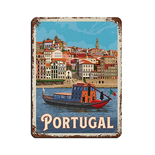 Vintage-Blechschild mit Stadtbild, Portugal, Bezirk Porto, Vintage-Blechschild, für Zuhause, Büro, Küche, Pub, Club, Café, Bar, Bauernhof, Restaurant, Sammlung, Metall-Wanddekoration von Lsjuee