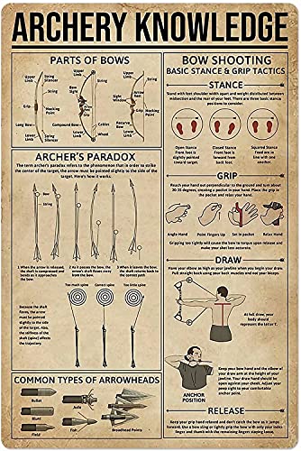 Vintage-Metallschild, Bogenschießen, Wissen, Metall-Blechschild, Wanddekoration, für Familie, Schule, Büro, Café, Männerhöhle, Geschenk, 20,3 x 30,5 cm von Lsjuee