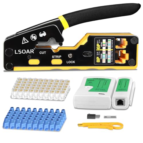 Lsoar RJ45 Crimpzange Set RJ45 Presszange für Stecker Crimpzange Messer Professionell Netzwerk Werkzeug für Netzwerkstecker CAT5/CAT5e/CAT6 von Lsoar
