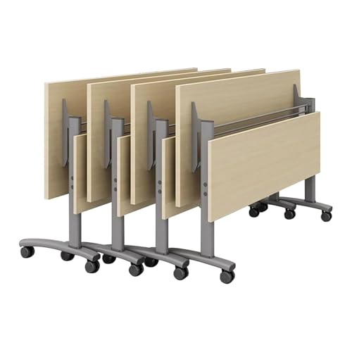 Lsoiup 4er-Pack Faltbarer Konferenztisch mit feststellbaren Rädern | Holzplatte | Moderner, tragbarer Mehrzweck-Seminar-Trainingstisch für Büros, Zuhause und Seminarräume, 140 x 60 x 75 cm von Lsoiup