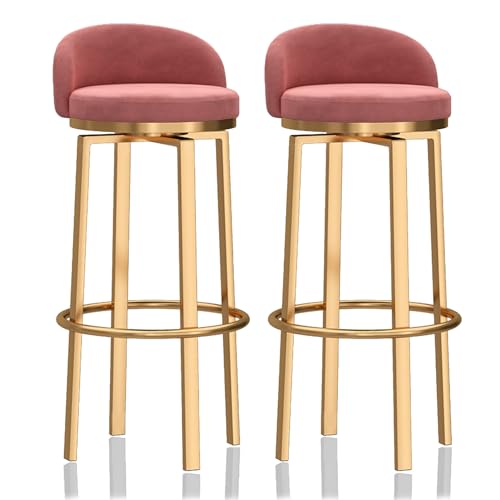 Lsoiup Barhocker-Set mit 2 drehbaren Thekenhockern mit goldenen Beinen. Moderner Barstuhl mit Samt-Barhockern mit niedriger Rückenlehne für die Kücheninsel, Sitzhöhe 65 cm von Lsoiup