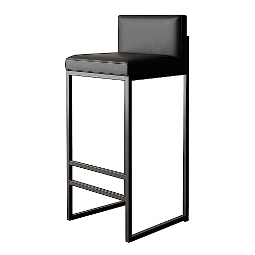 Lsoiup Barhocker in Thekenhöhe, 1er-Set, gepolsterte Barhocker mit Rückenlehne, armlose Barstühle für Kücheninsel, Sitz aus PU-Leder, schwarz/goldene Metallbeine, Höhe 75 cm, schwarz von Lsoiup