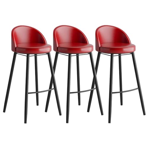 Lsoiup Barhocker in Thekenhöhe, 3er-Set, Moderne Barhocker aus PU-Leder mit Rückenlehne und schwarzem Metallrahmen, gepolsterte Barstühle für Kücheninsel, Kneipe, Höhe 75 cm, Rot von Lsoiup