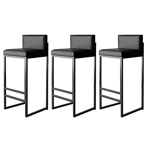 Lsoiup Barhocker in Thekenhöhe, 3er-Set, gepolsterte Barhocker mit Rückenlehne, armlose Barstühle für Kücheninsel, Sitz aus PU-Leder, schwarz/goldene Metallbeine, Höhe 65 cm, Schwarz von Lsoiup