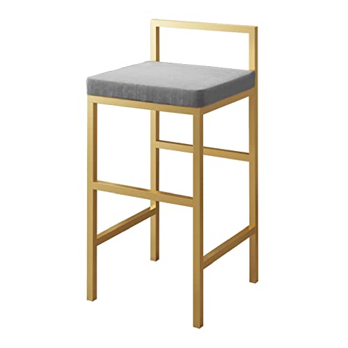 Lsoiup Barhocker mit Rückenlehne, Sitz mit Samtpolsterung, Beine aus goldenem Metall, Stuhl für die Frühstückstheke in der Küche, 1 Stück, Sitzhöhe 65 cm, Grau von Lsoiup