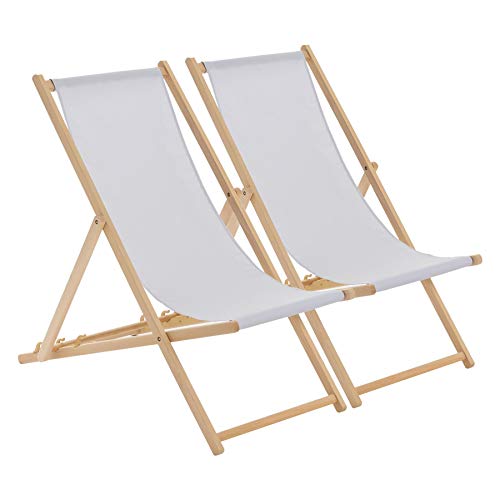 Lsoiup Klappbarer Liegestuhl aus Holz mit hellgrauem Segeltuch | Traditionelle Sonnenliege für Erwachsene | Garten, Terrasse, Strand & Camping | 2er-Pack | Senfgelb von Lsoiup