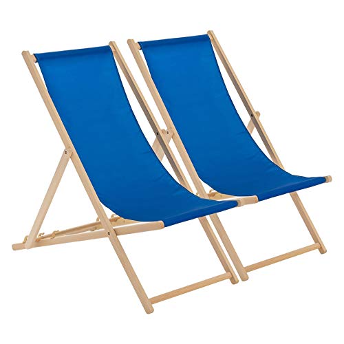 Lsoiup Klappbarer Liegestuhl aus Holz mit klassischem blauem Segeltuch | Sonnenliege für Erwachsene | Garten, Terrasse, Strand und Camping | 2er-Pack | Senfgelb von Lsoiup