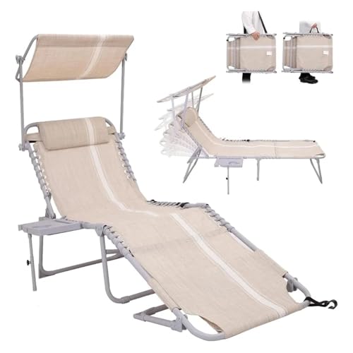 Lsoiup Klappbarer Terrassenstuhl, Loungesessel mit Sonnenschutzdach, 5-Positionen-Strandliege mit Kissen-Seitentasche Lsoiup Klappbarer Terrassenstuhl, Loungesessel mit Sonnenschutzdach, 5-Positionen-Strandliege mit Kissen-Seitentasche von Lsoiup