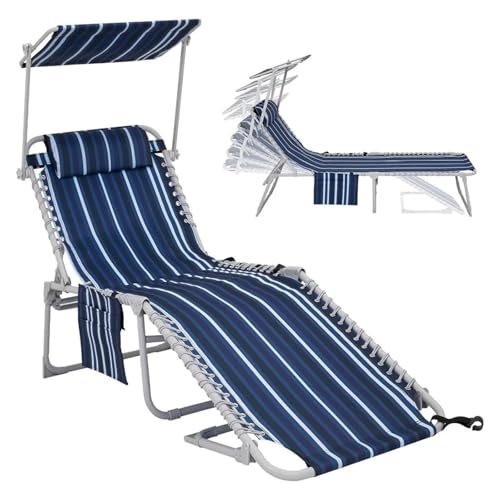 Lsoiup Klappbarer Terrassenstuhl, Loungesessel mit Sonnenschutzdach, Strandliegen mit 5 Positionen von Lsoiup