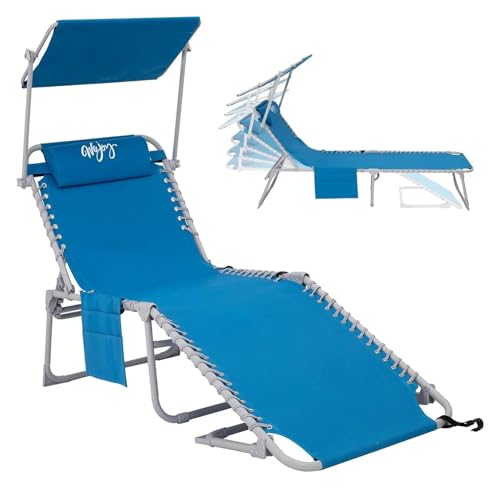 Lsoiup Klappbarer Terrassenstuhl, Loungesessel mit Sonnenschutzdach, Strandliegen mit 5 Positionen Lsoiup Klappbarer Terrassenstuhl, Loungesessel mit Sonnenschutzdach, Strandliegen mit 5 Positionen von Lsoiup
