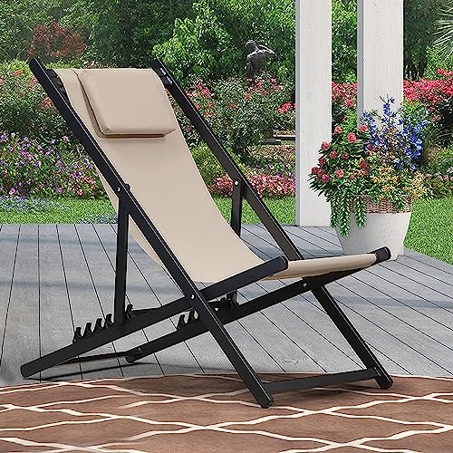 Lsoiup Loungesessel für die Terrasse im Freien mit 5-Fach Verstellbarer Rückenlehne, Garten-Aluminium-Liegestuhl für den Poolstrand von Lsoiup