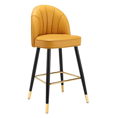 Lsoiup Moderner Barhocker-Stuhl mit Rückenlehne und Fußstütze, gepolstertem Sitz und schwarzen Metallbeinen, hoher Hocker aus PU-Leder, Thekenhocker für das Esszimmer im Wohnzimmer, Orange von Lsoiup