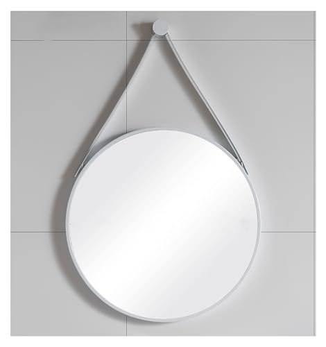 Lsoiup Runder Wandspiegel mit Lederriemen, hängender dekorativer Spiegel, Kosmetikspiegel, Spiegel mit Metallrahmen für Badezimmer, Schlafzimmer, Flur und Wohnzimmer, Durchmesser 70 cm von Lsoiup