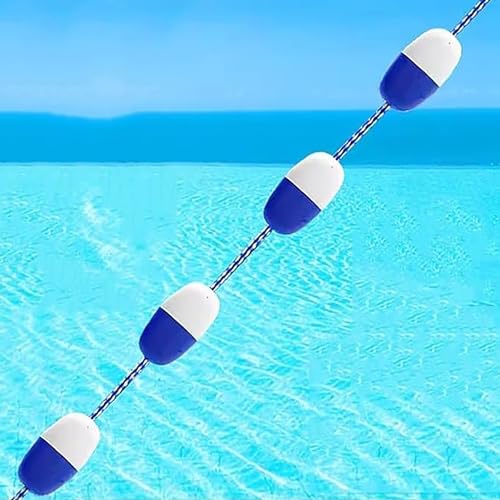 Lsoiup Schwimmendes Sicherheitsseil für Schwimmwettkämpfe, 23 m Lange Schwimmbahnteiler mit Haken, blau-weiße Schwimmbahnmarkierungen für Strände und Schwimmbäder von Lsoiup