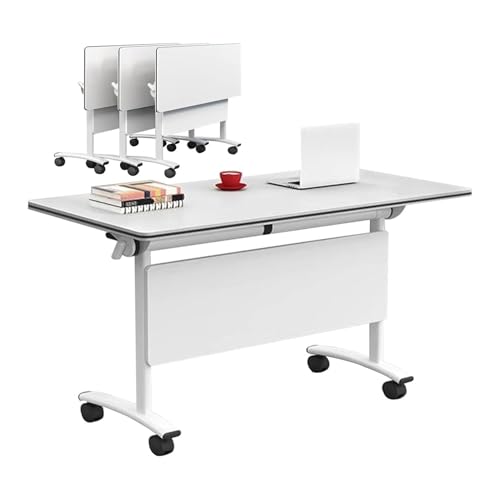 Lsoiup Tragbarer klappbarer Konferenztisch mit Feststellrollen | Moderne weiße Holzschreibtischplatte | Modularer Besprechungstisch für Büro, Schulungsräume und Klassenzimmer, 120 x 55 x 75 cm von Lsoiup