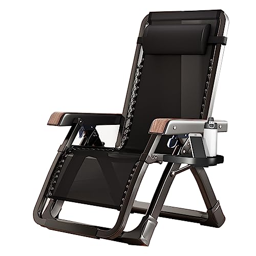 Schwerelosigkeits-Relaxsessel, 90°-170° verstellbare Rückenlehne, Klappstuhl, Siesta-Stuhl fürs Büro, Vierkantrohrrahmen aus Aluminiumlegierung, Sonnenliegen mit Armlehnen, Tragkraft 200 kg (Schwarz) von Lsoiup