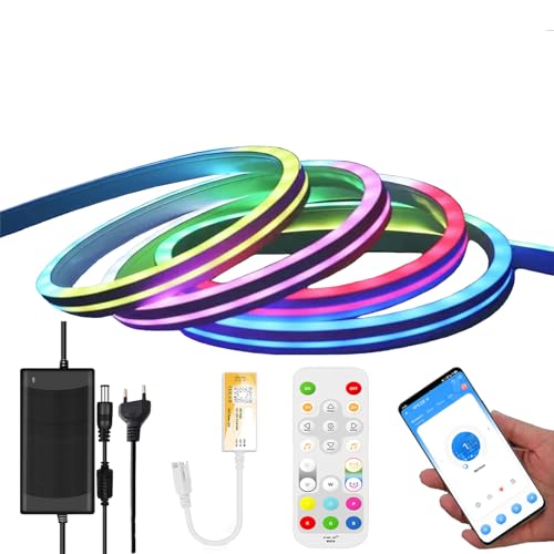 Lsunny RGB IC LED-Neonstreifenlichter, IP67 wasserdicht, Musiksynchronisierungssegment DIY Design Bluetooth-Fernbedienung für Schlafzimmer, Wanddekoration (16,4 Fuß/5 Meter) von Lsunny