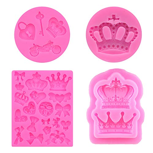 Lsydgn 4 Stück Crown Fondant Mold Bowknot Silikon Formen Verschiedene Größen Fondant SüßIgkeiten Schokoladenform Backen Zuckerform DIY Kuchen Dekorieren Werkzeuge für Keks Oder Schokoladen Deko von Lsydgn