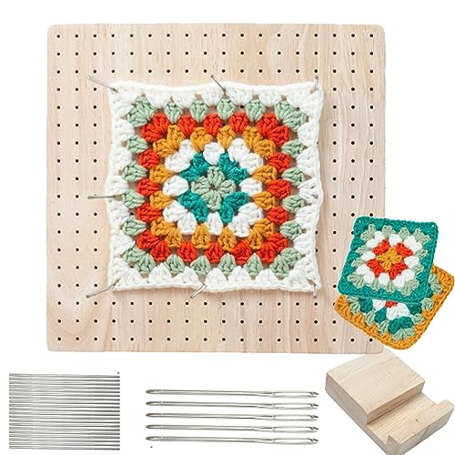Lsydgn Sperrbrett für Granny Square,23.5 x 23.5 cm Granny Square Spanner Holz,Blocking Board Häkeln,Sperrbrett Häkeln Holz für Strick- und Häkelprojekte,Mit 20 Edelstahl-Stabstiften Und 5 Nadeln von Lsydgn