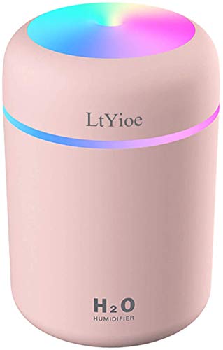 LtYioe Luftbefeuchter, Persönlicher Desktop Mini Luftbefeuchter mit Bunter Cooler Nachtlichtfunktion, Automatische Abschaltung und Super leise für Auto, Büro, Schlafzimmer (Rosa) von LtYioe