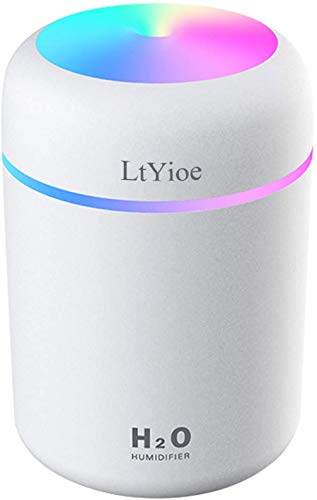 LtYioe Luftbefeuchter, Persönlicher Desktop Mini Luftbefeuchter mit Bunter Cooler Nachtlichtfunktion, Automatische Abschaltung und Super leise für Auto, Büro, Schlafzimmer (Weiß) von LtYioe