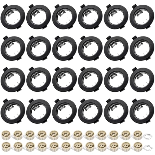 LteelDay 24er-Set GU10 Einbaustrahler mit Matt Schwarz Rundrahmen (Lochdurchmesser 55-70mm) – Inkl. GU10-Fassung für LED/Halogen, ohne Lichtquelle – Ideal für moderne Einbauleuchten & Spot-Optik von LteelDay