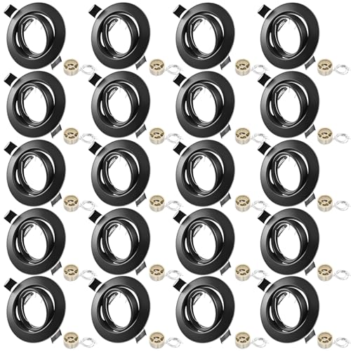 LteelDay LED Einbaustrahler Rahmen Set, Deckenspots Einbaurahmen mit GU10 Fassung, 68mm-80mm Lochmass, Rund Matt Schwarz Metall 30° Schwenkbar für LED oder Halogen Leuchtmittel, 20er-set von LteelDay