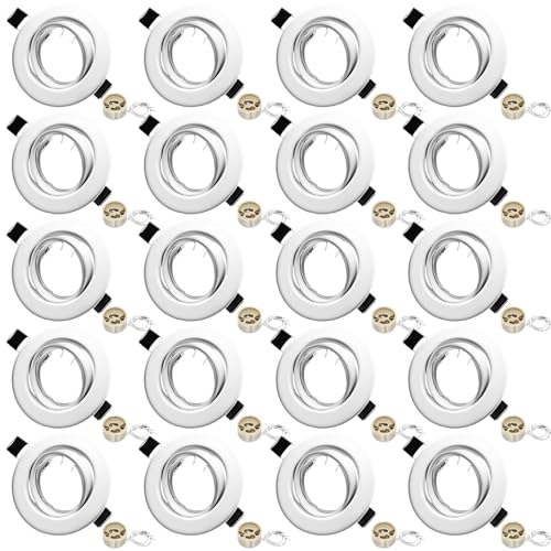 LteelDay LED Einbaustrahler Rahmen Set, Deckenspots Einbaurahmen mit GU10 Fassung, 68mm-80mm Lochmass, Rund Matt Weiß Metall 30° Schwenkbar für LED oder Halogen Leuchtmittel, 20er-set von LteelDay