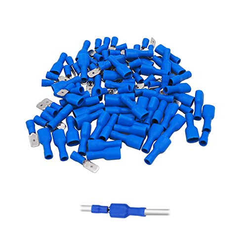 100 Stück Kabelschuhe Set Isolierte PVC Quetschverbinder Flachstecker Blau Quetschverbinder Isolierte Stoßverbinder Kabel-Verbinder aus Messing Verzinnt für 1,5–2,5 mm²(16–14 AWG) Quetschverbinder von Ltsbaed