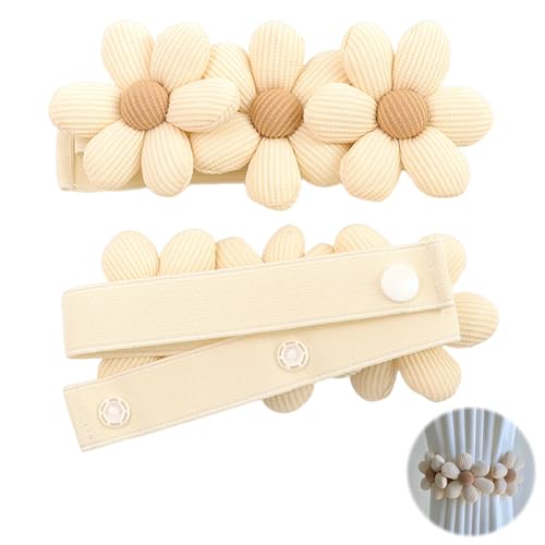 Ltsbaed 2 Stück Blumen Vorhang Raffhalter Gardinenband, Vorhanghalter Boho, Raffhalter für gardinen, Elastisch Vorhang Halter, für Haus Kinderzimmer Deko (Beige Blume) von Ltsbaed