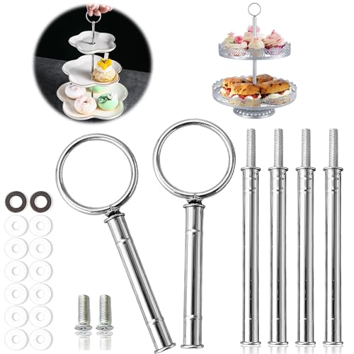 Ltsbaed Etageren Stangen Set aus Edelstahl,2 Sets Silber Etagere Tortenständer,für 2 bis 3 Etage Hochzeitstorte Tortenständer mit Schrauben und Unterlegscheiben für Geburtstag Hochzeit Obst und Snacks von Ltsbaed