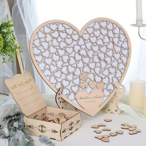 1 Satz Holz-Herz-Form-Hochzeit-Check-In-Bühne, Einbettung Herz-Form-Hochzeit-Nachrichtenbuch-Alternative, Landschaft-Stil-Nachrichtenbuch, mit Holzkiste und Vorsicht Form für Hochzeits-Desktop-Dekorat von Ltstor