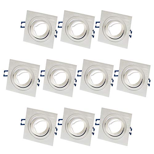 10x ALU Einbaustrahler GU10 Set – 10 Stück Aluminium Einbaurahmen Eckig in Silber gebürstet Optik Inkl. GU10 Fassung für LED oder Halogen Leuchtmittel, 30° Schwenkbar, Eckig, 230V 10x ALU Einbaustrahler GU10 Set – 10 Stück Aluminium Einbaurahmen Eckig in Silber gebürstet Optik Inkl. GU10 Fassung für LED oder Halogen Leuchtmittel, 30° Schwenkbar, Eckig, 230V von Lu-mi