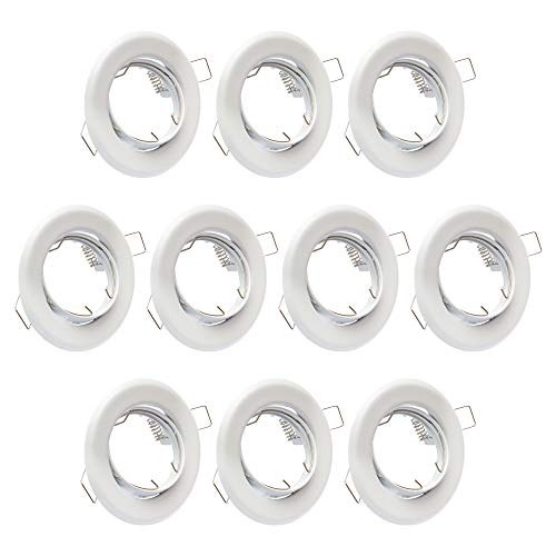 10x Einbaustrahler GU10 Set – 10 Stück Einbaurahmen in Weiß Inkl. GU10 Fassung für LED oder Halogen Leuchtmittel, 30° Schwenkbar, Rund von Lu-mi