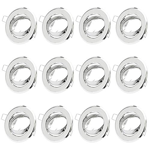 12x Einbaustrahler GU10 Set – 12 Stück Einbaurahmen in Chrom Optik Inkl. GU10 Fassung für LED oder Halogen Leuchtmittel, 30° Schwenkbar, Rund von Lu-mi